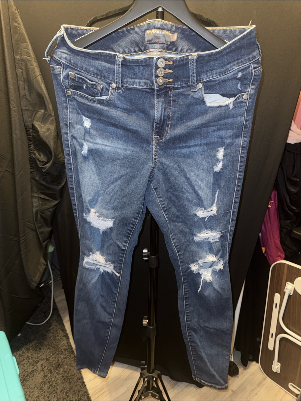 Maurices Dark Blue Distressed Flare Jeans